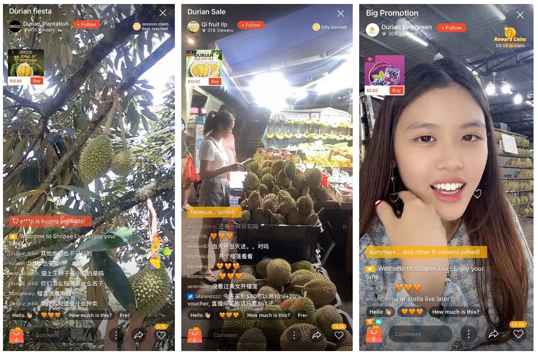 Durian sellers livestream on Shopee Live