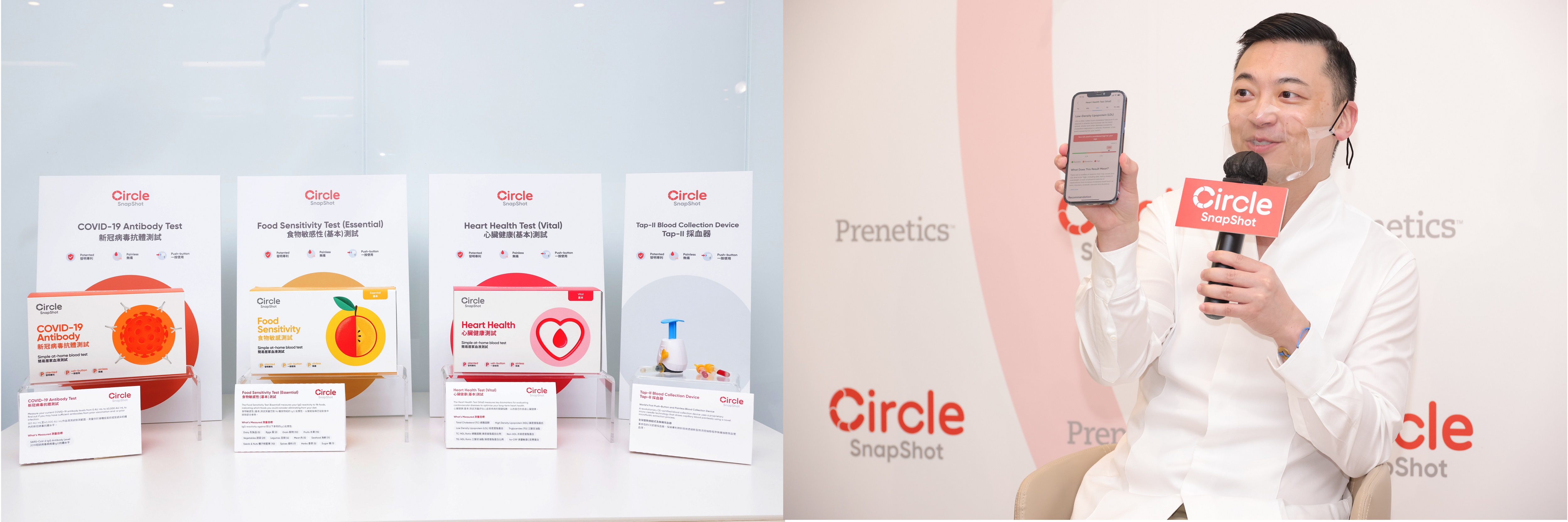 Prenetics launches Circle SnapShot at-home blood tests, covering COVID-19 Antibody Test, Food Sensitivity Test and Heart Health Test. Its revolutionary CE-certified blood collection device features a patented, push-button and painless blood collection function. Mr. Danny Yeung Sheng Wu, CEO and Co-Founder, Prenetics indicates that the test results will be shared via the Circle App, the exclusive Circle mobile application. The report will feature customized health management recommendations compiled by health experts or dietitians.