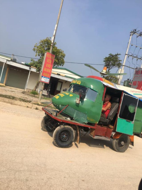 a vietnamese makes bizarre car by pimping it from a helicopters head