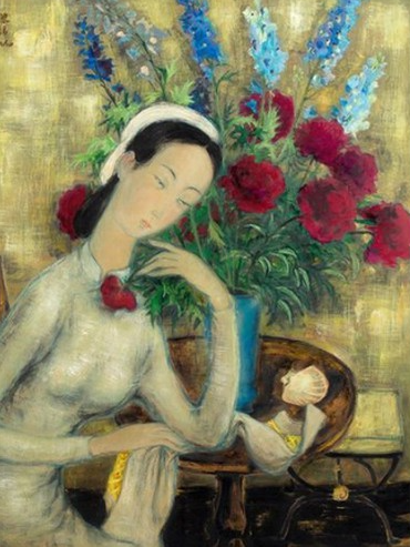 young girl with peonies painting vy vietnamese artist auctioned for 116 million euro