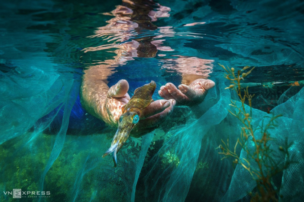 alluring photo sets about the squid farmers in nhon hai beach