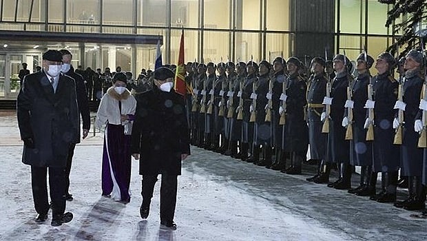 A farewell ceremony was held for the Vietnamese leader at Vnukovo airport in Moscow (Photo: VNA)