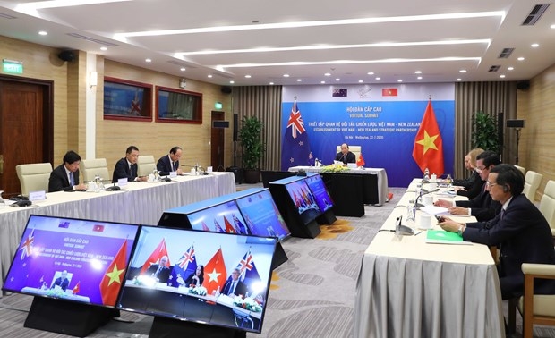 The virtual summit between New Zealand Prime Minister Jacinda Ardern and Việt Nam Prime Minister Nguyễn Xuân Phúc to formally elevate the bilateral relationship to Strategic Partnership on July 22, 2020. — Photos Courtesy of the embassy