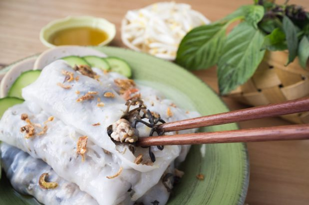Vietnamese cuisine: Steamed rice roll (Banh Cuon)