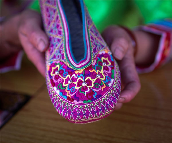 Beautiful embroidered shoes of Xa Phang village in Vietnam