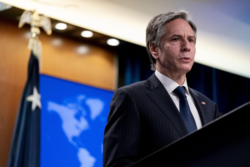 Secretary of State Antony Blinken speaks at a news conference to announce the annual International Religious Freedom Report at the State Department in Washington, Wednesday, May 12, 2021. (AP Photo/Andrew Harnik, Pool)