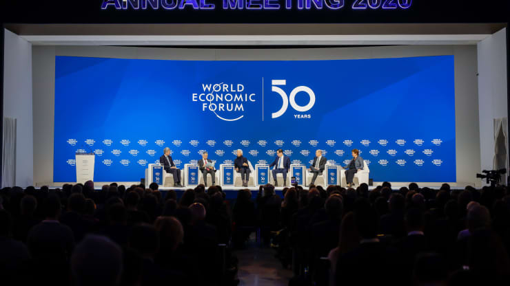 A panel session on the closing day of the World Economic Forum (WEF) in Davos, Switzerland, on Friday, Jan. 24, 2020. Bloomberg