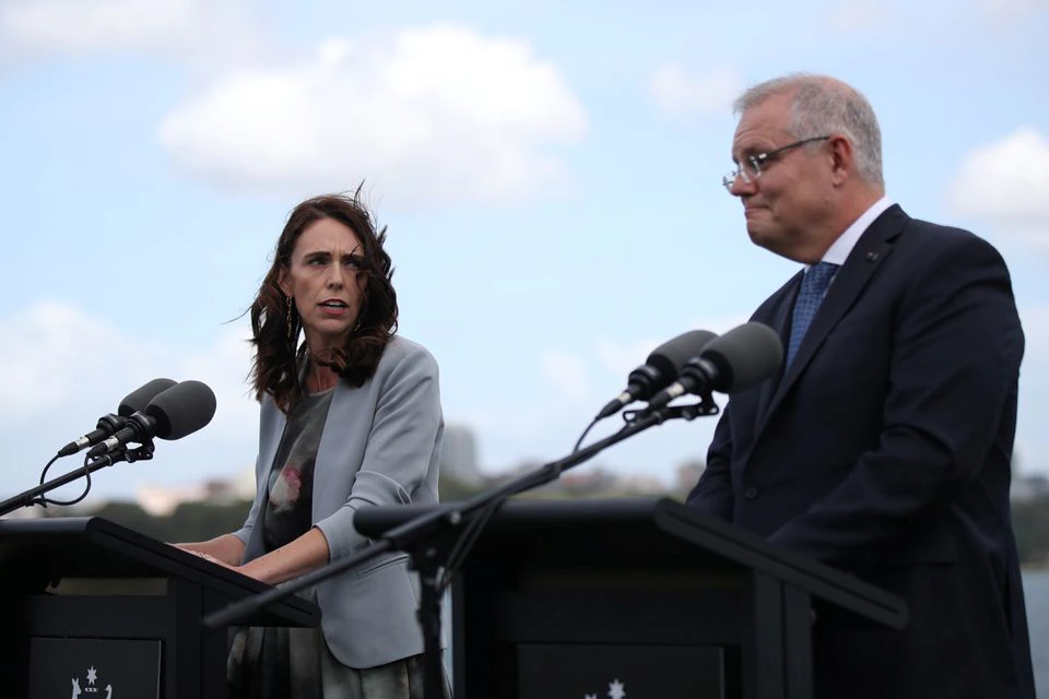 New Zealand Prime Minister Jacinda Ardern and Australian Prime Minister Scott Morrison hold a joint press conference at Admiralty House in Sydney, Australia, February 28, 2020. REUTERS/Loren Elliott