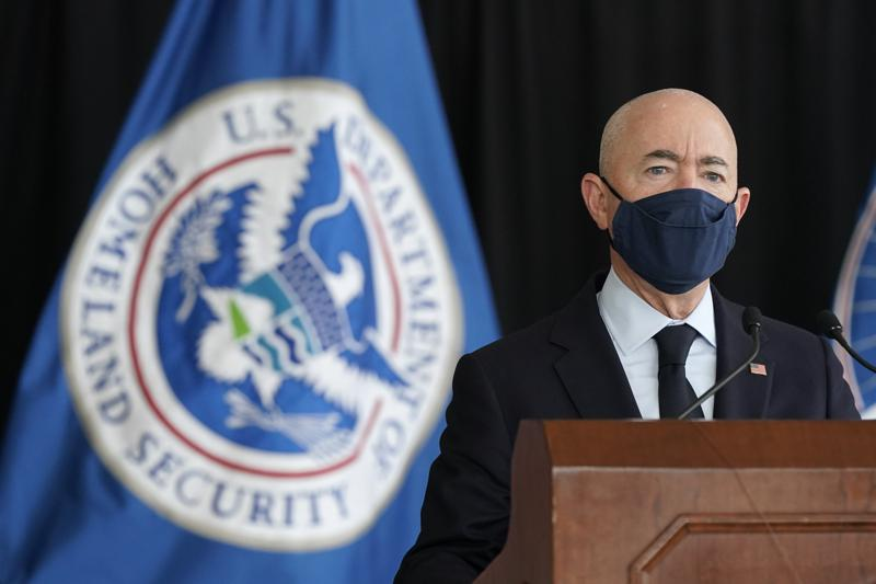 Secretary of Homeland Security Alejandro Mayorkas speaks about aviation security ahead of the summer travel season during a news conference at Ronald Reagan Washington National Airport, Tuesday, May 25, 2021, in Arlington, Va. (AP Photo/Patrick Semansky)