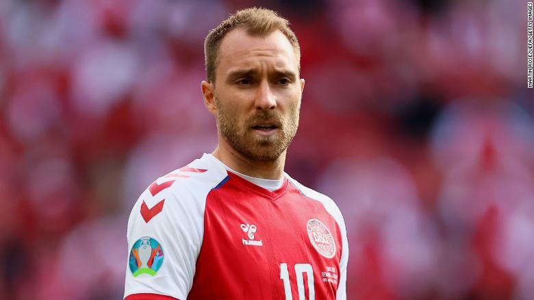 Christian Eriksen is pictured during Saturday's match between Denmark and Finland, shortly before he collapsed on the pitch. Photo: CNN