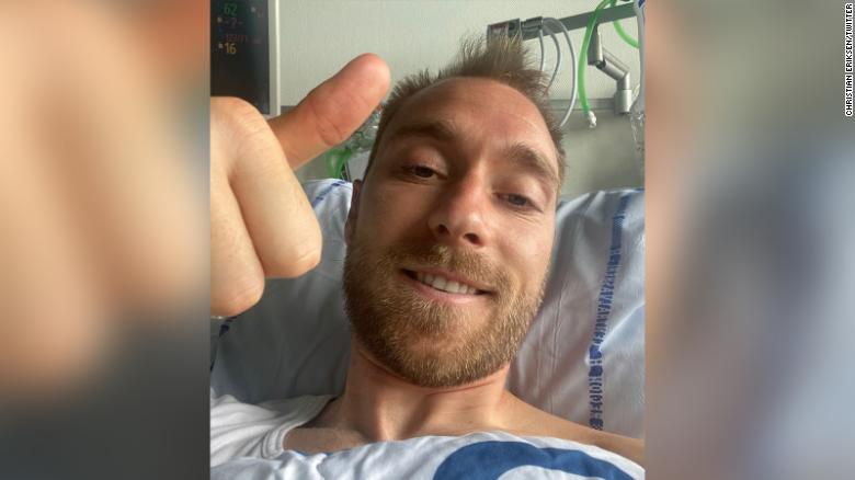 Christian Eriksen thanks well-wishers from his hospital bed. Photo: CNN 