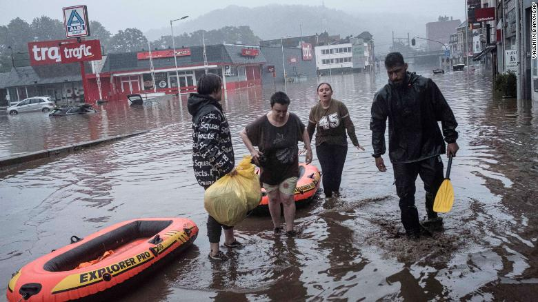 Deadly flooding in western Europe People use rafts to evacuate after the Meuse River broke its banks during heavy flooding in Liege, Belgium. Photo: CNN