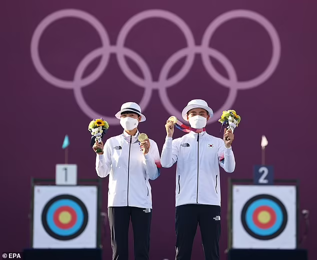 Archers An San (left) and her teammate Kim Je-deok (right) won South Korea's first gold medals. Photo: EPA 