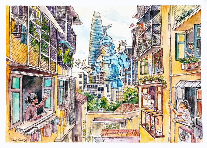 heartwarming drawings of saigon in lockdown days raises funds for poor workers