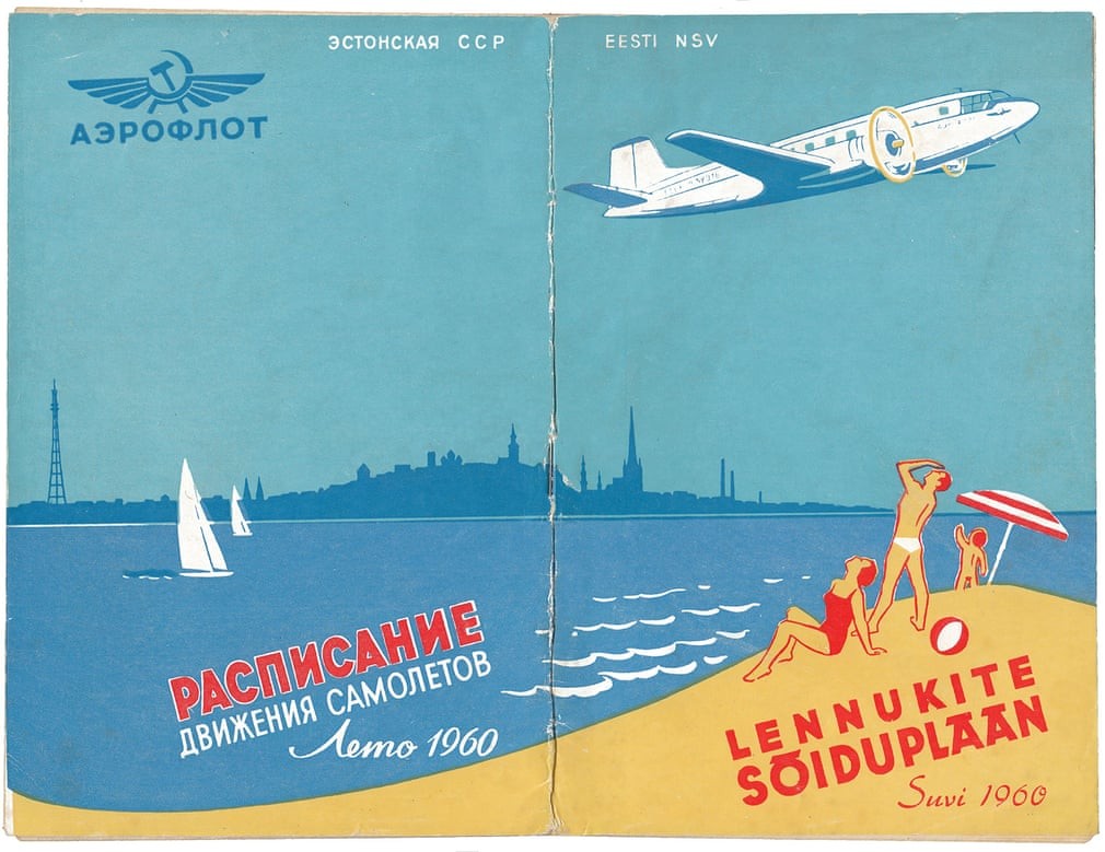 Estonia was a popular holiday destination for Russians. The cover of a timetable from summer 1960 features an Ilyushin Il-14 flying over the Tallinn skyline and beach