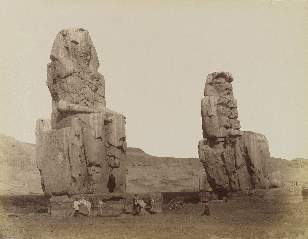 A 19th century photograph of the Colossi of Memnon. Photo credit: Antonio Beato/Wikimedia