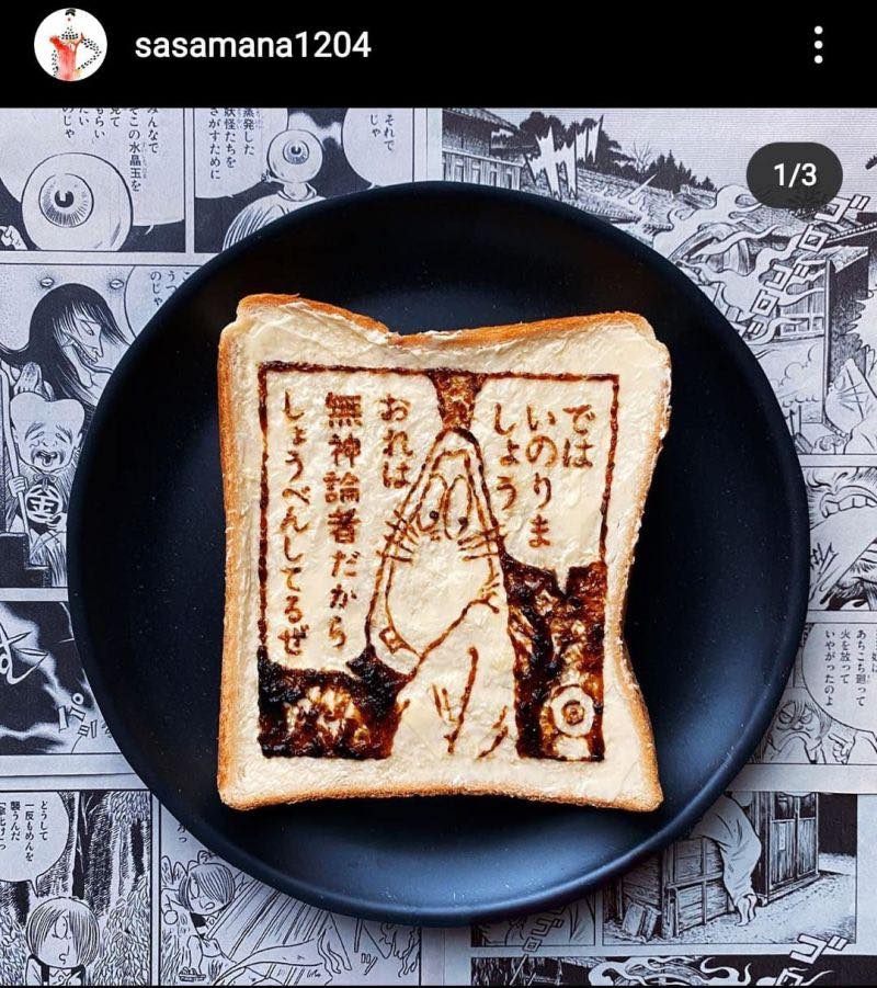 japanese artist makes her creations on plain bread using edible ingredients