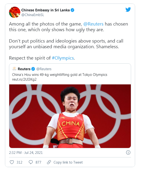 Chinese Diplomats Slams Reuters for 'Ugly' Photo of Weightlifting Gold Medalist Hou Zhihui