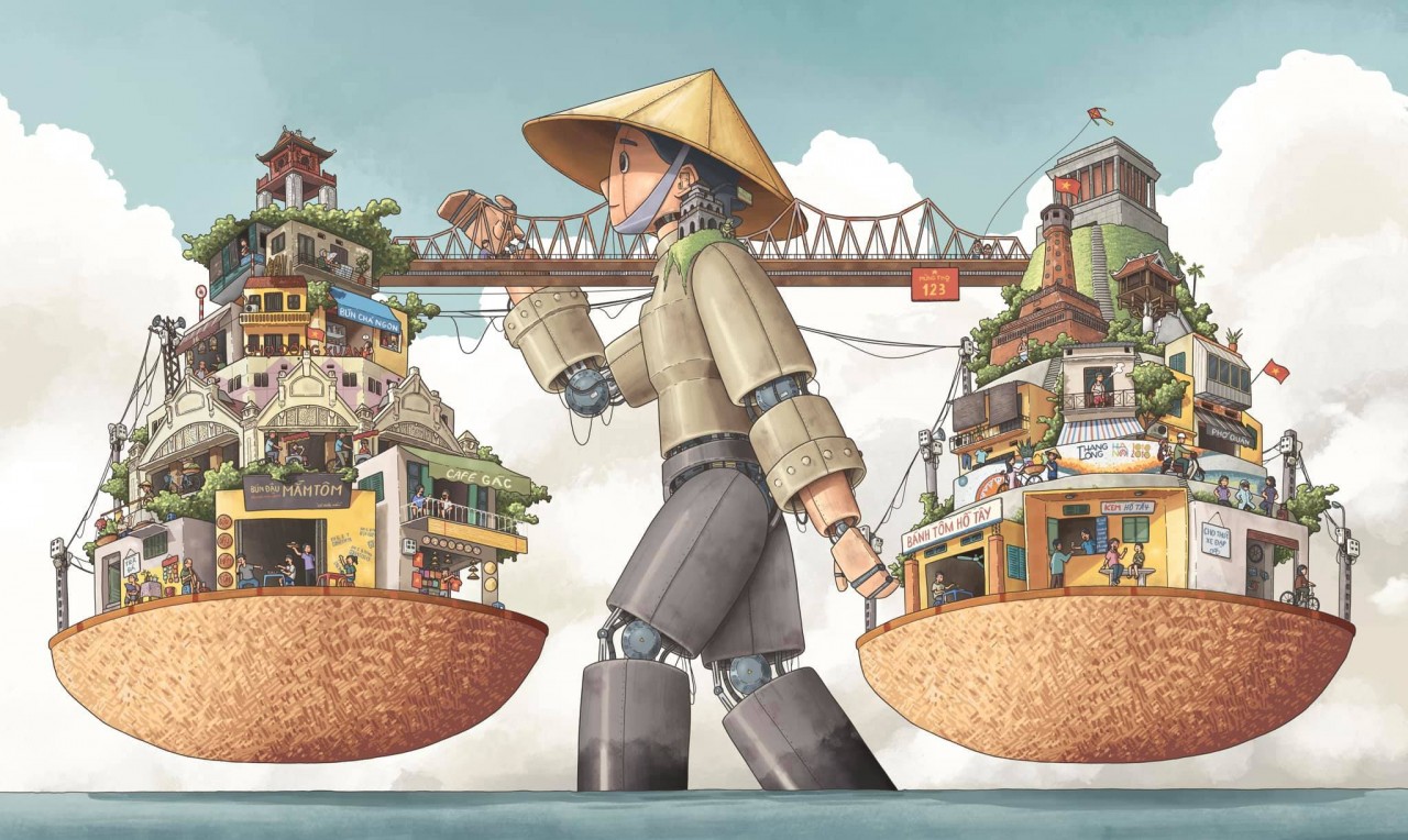 The painting entitled “Hanoi’s Street Vendors” by Dang Thai Tuan won the First Prize of the contest