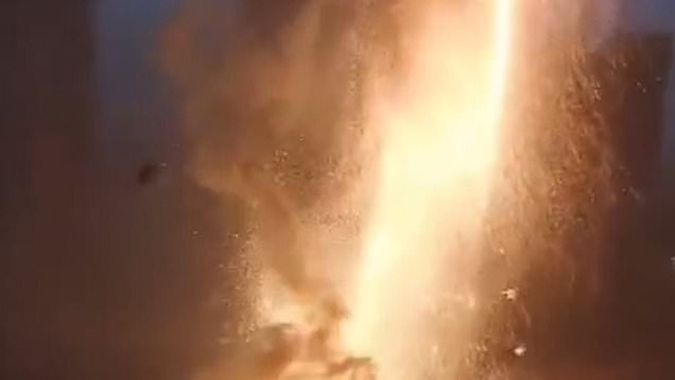 Fireball Blazes After Lightning Hit High-Voltage Power Lines