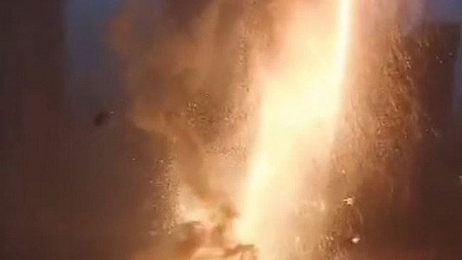 Fireball Blazes After Lightning Hit High-Voltage Power Lines