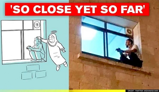 Palestinian guy climbing to hospital window bidding farewell to mom, who died of Covid-19