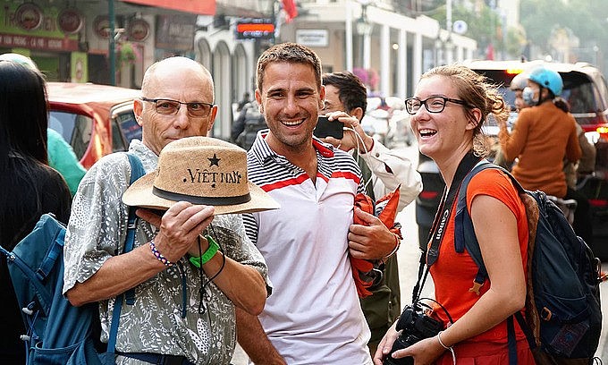 A group of French tourists visit Hanoi in February, 2019. Photo by VnExpress/