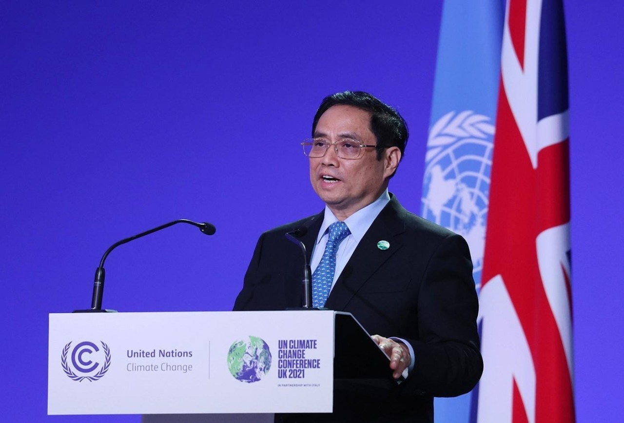 Vietnamese Prime Minister Phạm Minh Chính delivered a speech at the opening day of Climate Summit, held within the framework of the 26th United Nations Climate Change Conference of the Parties (COP26) in Glasgow, Scotland (the UK). — VNA/VNS Photo Dương G
