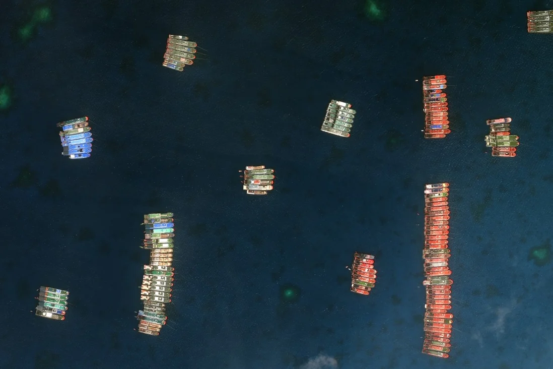 Chinese vessels at the Whitsun Reef. Photo: Maxar Technologies via AP