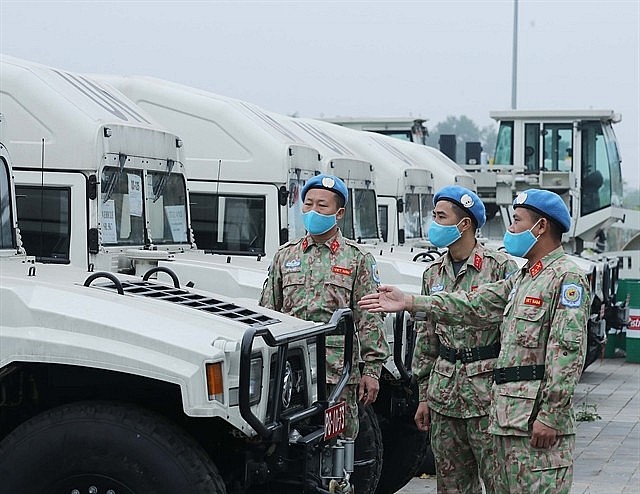 Vietnamese military engineering unit inspects the equipment and vehicles to be deployed with them to UN Interim Security Force for Abyei (UNISFA). 
