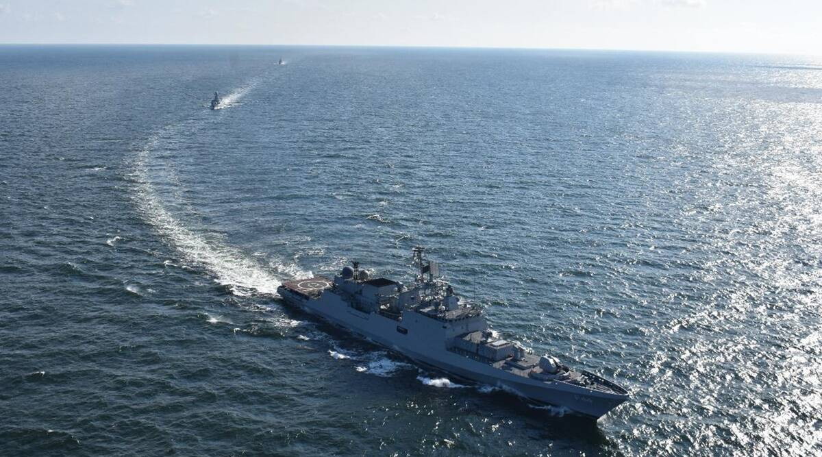 A gun is mounted on the Indian Navy's frigate INS Shivalik in Mumbai on April 29, 2010.