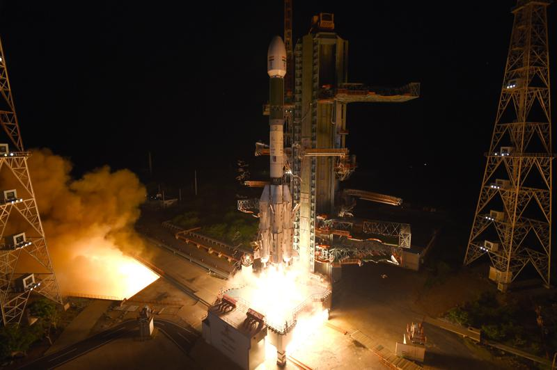 This photograph released by the Indian Space Research Organization (ISRO) shows Geosynchronous Satellite Launch Vehicle (GSLV-F10) carrying EOS-03, an Earth Observation satellite, taking off from Satish Dhawan Space Center in Sriharikota, India, Thursday, Aug. 12, 2021. An Indian rocket failed in its attempt Thursday to put a satellite into orbit to provide real-time images used to monitor cyclones and other potential natural disasters. (Indian Space Research Organization via AP)