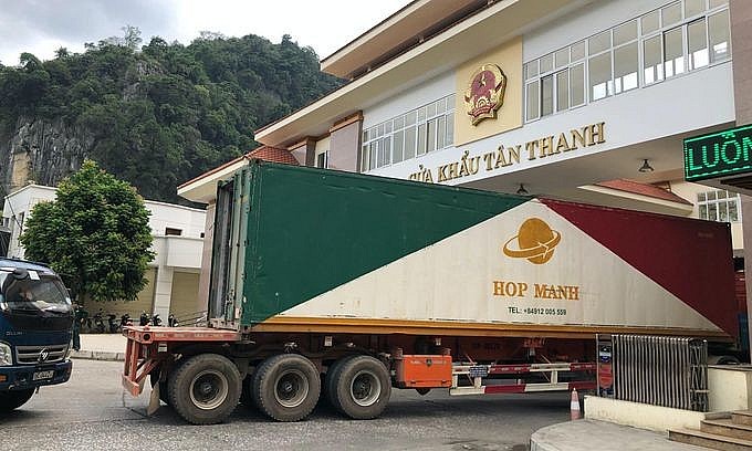 Container trucks seen at Tan Thanh Border Gate in Lang Son Province. Photo by the Industry and Trade Magazine