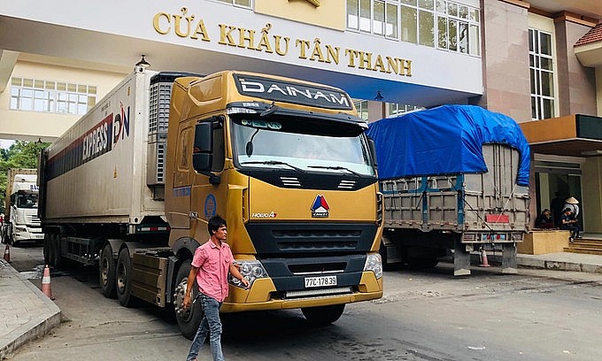 Trucks seen at Tan Thanh Border Gate in Lang Son Province. Photo: VnExpress