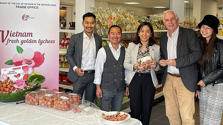 Fresh lychees from Vietnam hit the shelves of a supermarket in the Netherlands.