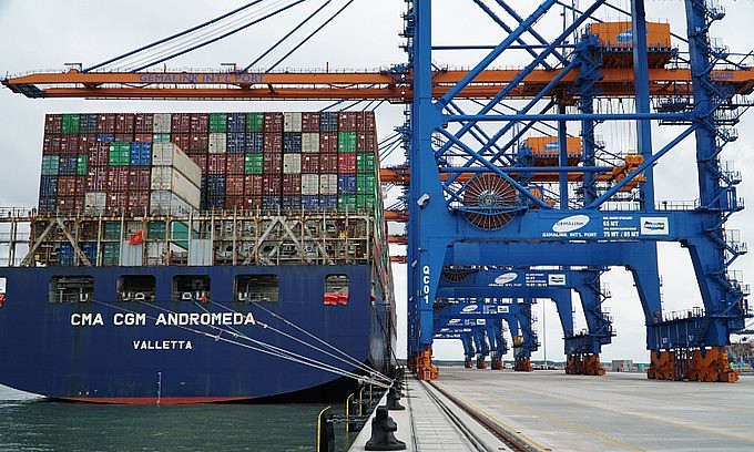 A container ship is seen at Tan Cang Cai Mep Terminal in the southern province of Ba Ria-Vung Tau. Photo by VnExpress