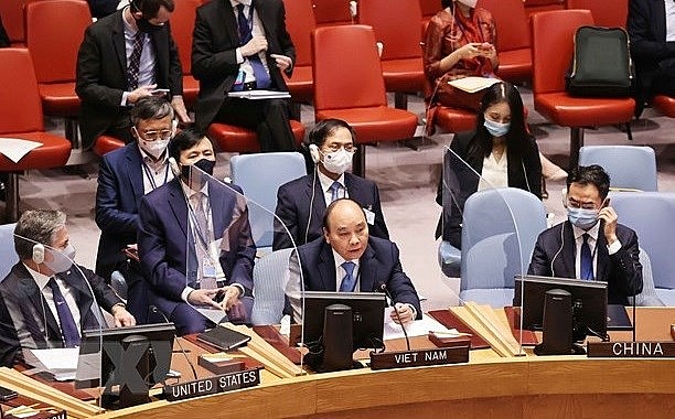 President Nguyen Xuan Phuc speaks at the UN Security Council's high-level discussion on climate change. (Photo: VNA)