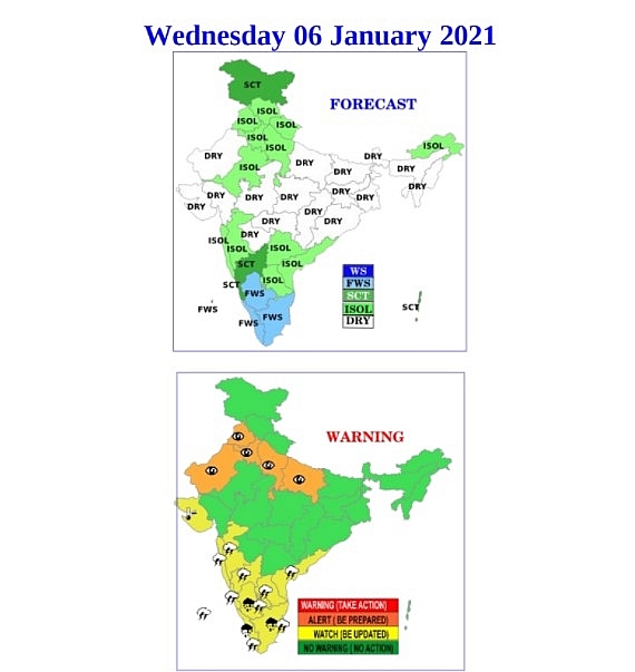 India weather forecast latest, January 6: Widespread rain accompanied with thunderstorm and lightning over northwest areas