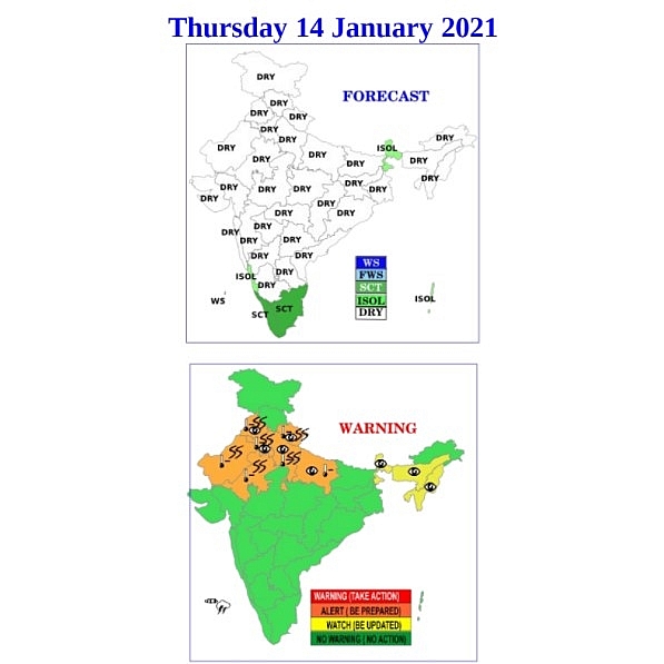 India weather forecast latest, January 14: Rain cover south India while western states to bear dry and windy conditions