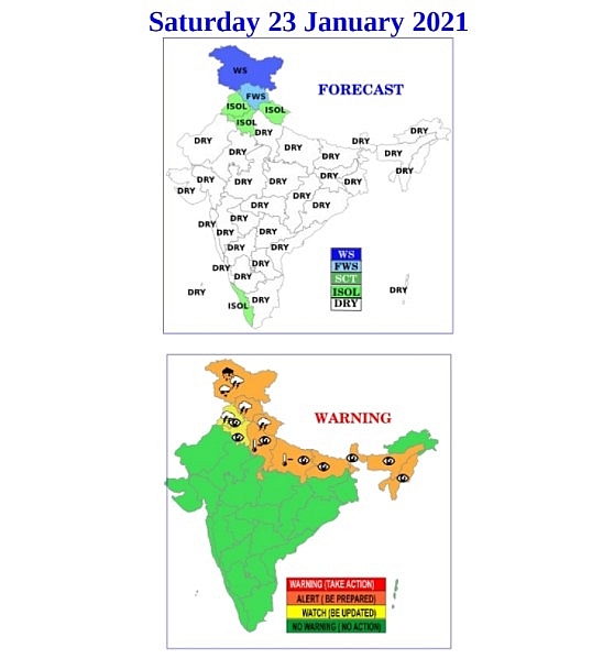 India daily weather forecast latest, January 23: Heavy snow covers northwest Jammu while dense fog prevails Delhi NCR, Uttar Pradesh