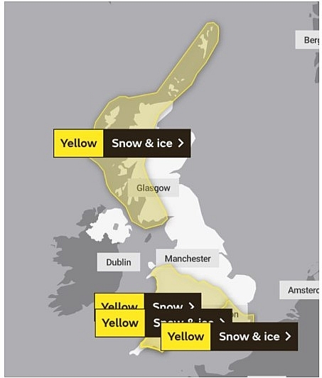 UK and Europe daily weather forecast latest, January 25: Freezing sub zero temperatures hit the UK with heavy snow and a cold blast of Arctic air