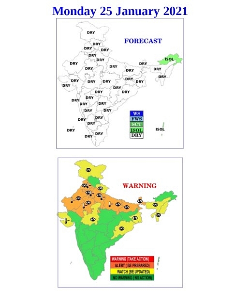India daily weather forecast latest, January 25: Cold wave conditions return to some areas with orange alerts for dense fog