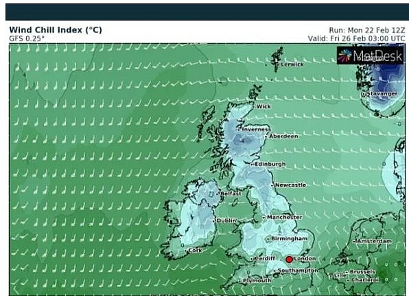 UK and Europe daily weather forecast latest, February 24: Further rain with showers continue across the far northwest in the UK