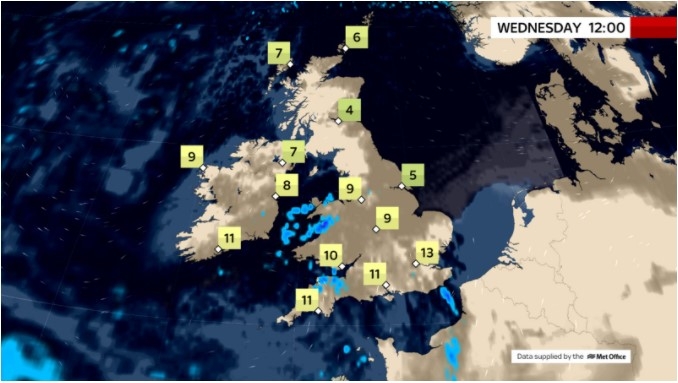 UK and Europe daily weather forecast latest, March 3: Fairly cloudy with a scattering of showers in Southern Britain