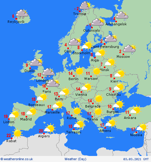 UK and Europe daily weather forecast latest, March 3: Fairly cloudy with a scattering of showers in Southern Britain