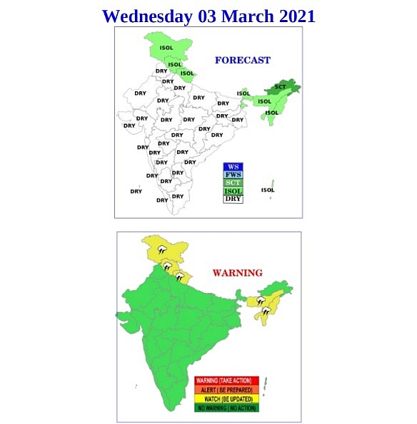 India daily weather forecast latest, March 3: Isolated rains and thunderstorms to cover Assam, Ladakh, Sikkim