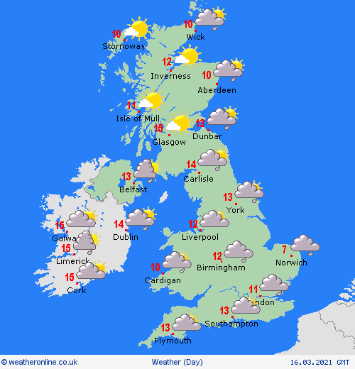 UK and europe daily weather forecast latest, march 16: milder with prolonged rain over eastern england a few showers elsewhere