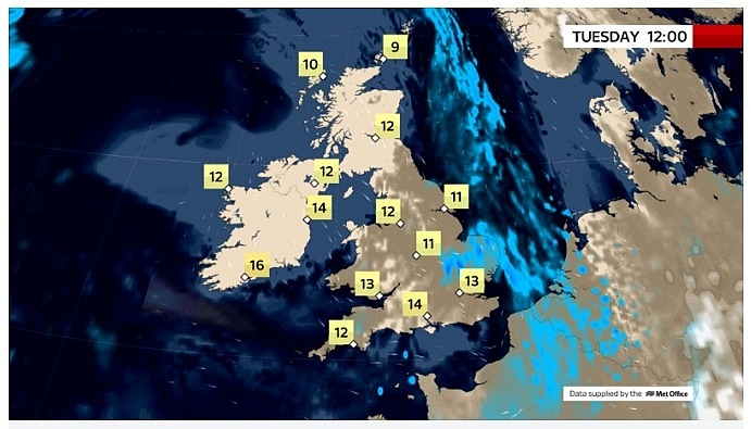 UK and europe daily weather forecast latest, march 16: milder with prolonged rain over eastern england a few showers elsewhere