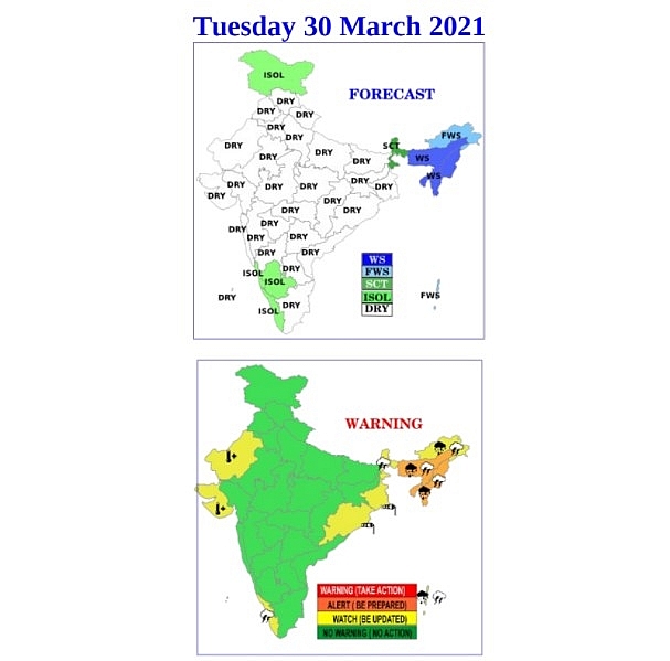 India daily weather forecast latest, March 30: Wet weather over Ladakh, Jammu & Kashmir, Himachal, Kerala, and Northeast India