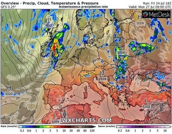 uk and europe weather forecast latest july 27 outbreak of rain with locally heavy to smash britain
